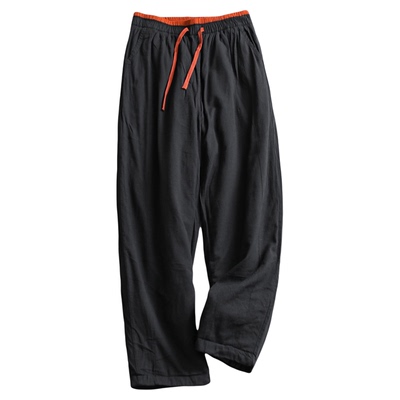 撞色腰头加绒内衬双层宽松休闲裤