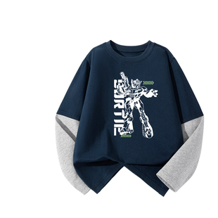 真维斯童装男童t恤长袖2026新款大童假两件纯棉上衣儿童打底衫春