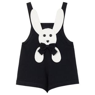 KEIKO 趣味手工拼贴兔子背带裤女2026春夏减龄少年感休闲牛仔短裤