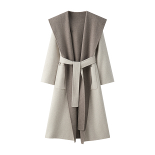 TEASEL「双面序曲」10羊绒斗篷浴袍连帽大翻领撞色双面穿毛呢大衣