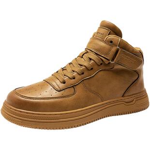 2025新款冬季男鞋高帮运动休闲麦色板鞋加绒保暖棉鞋男士皮鞋潮鞋