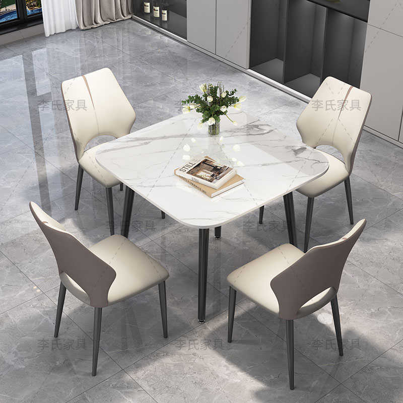 意式正方形岩板餐桌家用小户型简约大理石接待洽谈阳台桌椅圆饭桌