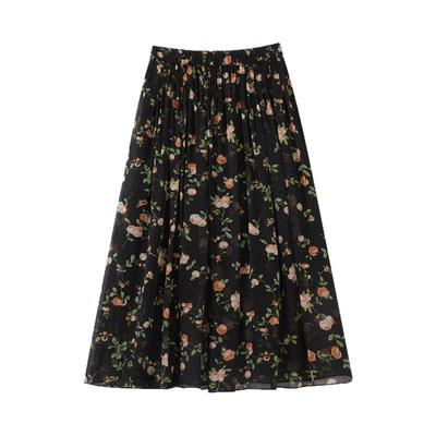 100%桑蚕丝半身裙夏黑色真丝裙子