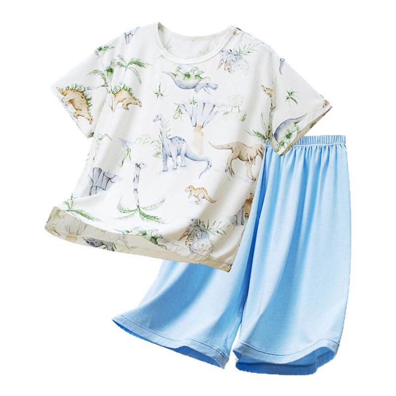 天然竹纤维儿童家居服套装夏薄款