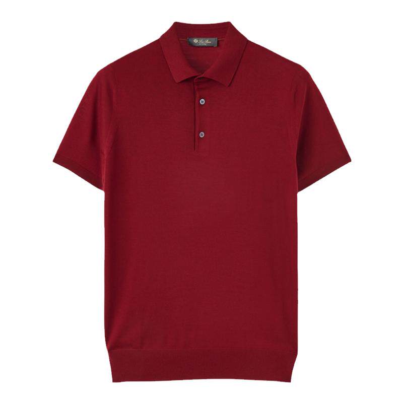 Loro Piana/诺悠翩雅男装polo领红色短袖运动休闲羊毛针织衫