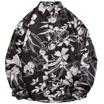 港风复古印长袖花衬衫男舞蹈外套