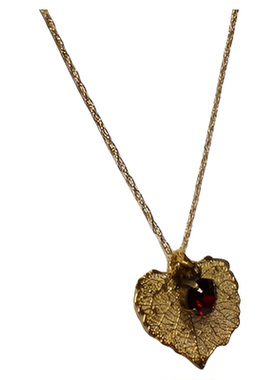 真正白杨树叶子金叶红色水晶项链