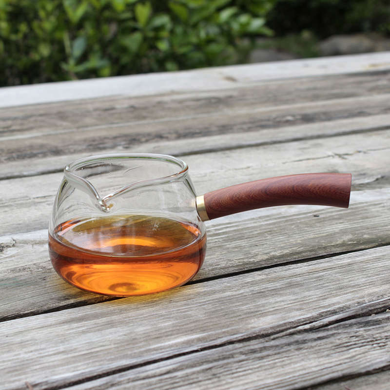 茶壶玻璃耐高温公道杯泡茶实木侧把壶手柄茶具透明分倒茶器花茶壶