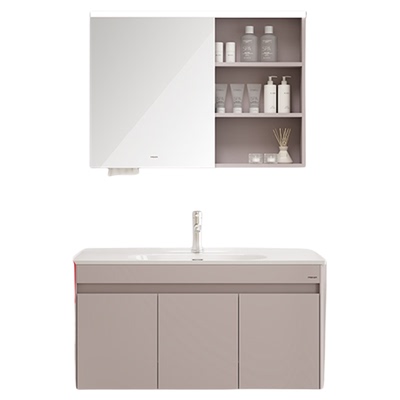 法恩莎奶油风智能感应浴室柜