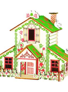 3D木质立体拼图小屋DIY益智玩具