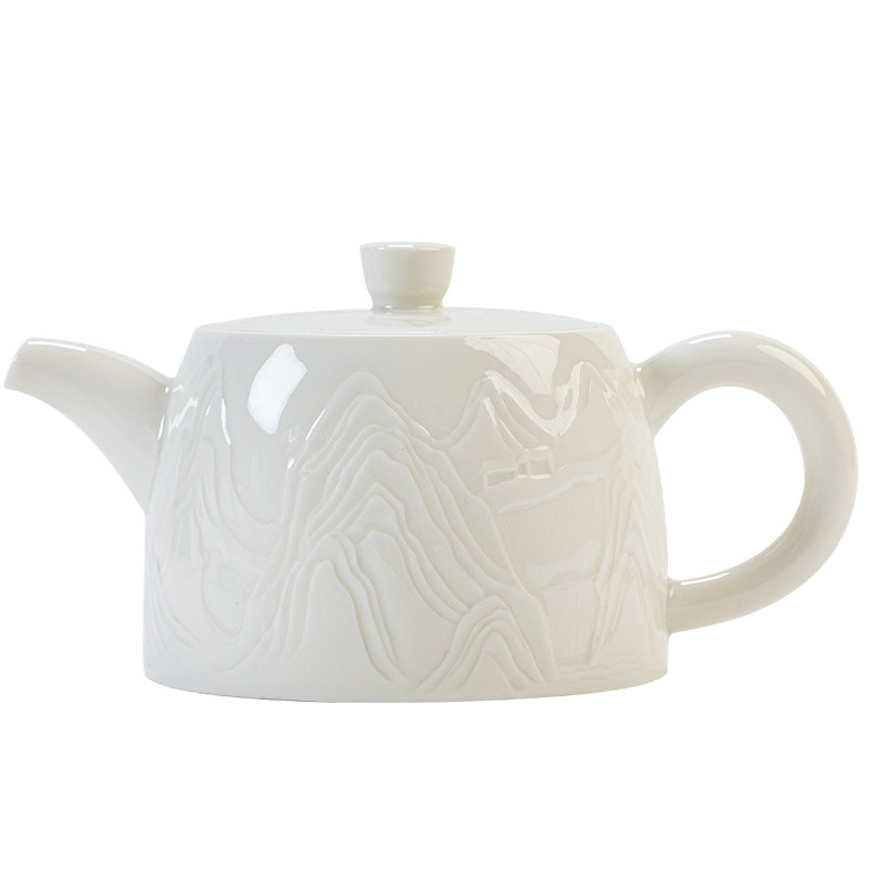 仿宋定窑浮雕千里江山茶壶品茗茶茶壶