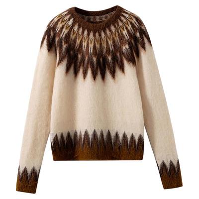 费尔岛几何提花套头羊毛针织毛衣