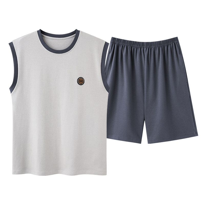 莫代尔男背心短裤凉感家居服套装