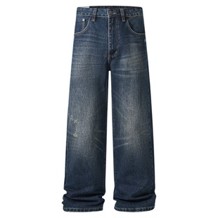 【复古怀旧】美式直筒牛仔裤男春季新款水洗擦色扎染大牛休闲长裤