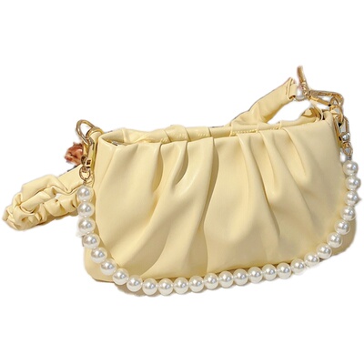 包包女小众白色褶皱百搭手提包