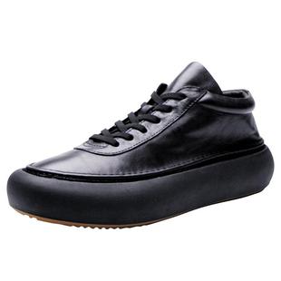 欧洲站潮牌高帮板鞋冬季加绒男鞋日系复古头层牛皮短靴子男马丁靴