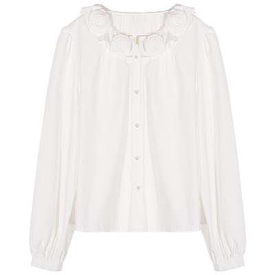 落落狷介白色花朵衬衫女