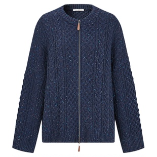 MOUSSY冬季新品绞花OVERSIZE拉链针织开衫外套028IAZ70-1029