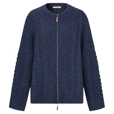 MOUSSY冬季新品绞花OVERSIZE拉链针织开衫外套028IAZ70-1029