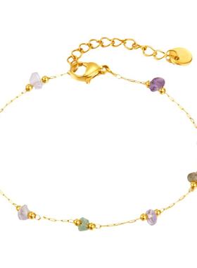 不规则彩石金串珠手链女波西米亚风小清新小众简约时尚百搭手饰