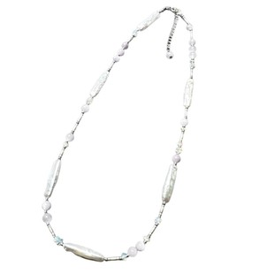 925纯银小银条巴洛克珍珠欧珀紫锂辉多宝项链法式锁骨链时尚首饰