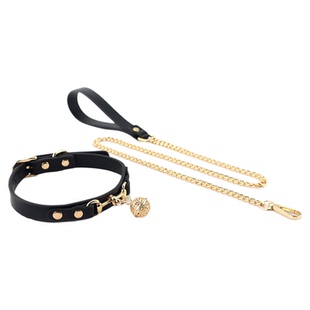 puppy小狗黑红皮质项圈choker加粗牵引绳小猫狗狗吊牌可定制刻字