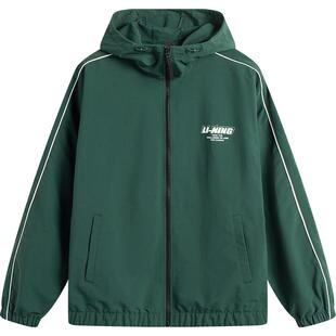 李宁风衣男春季新款复古连帽开衫复古休闲印花夹克梭织运动服外套