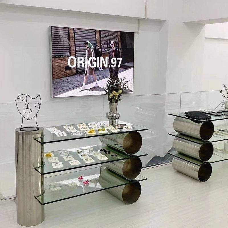 服装店网红流水台摆台桌陈列买手装饰鞋包货架中岛架不锈钢展示台