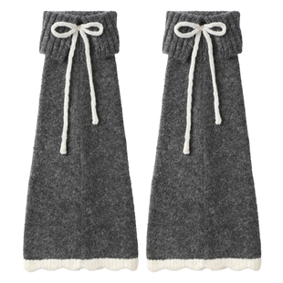 灰色袜套女冬季miu系羊毛加厚保暖堆堆袜蝴蝶结微喇小腿套格雷系