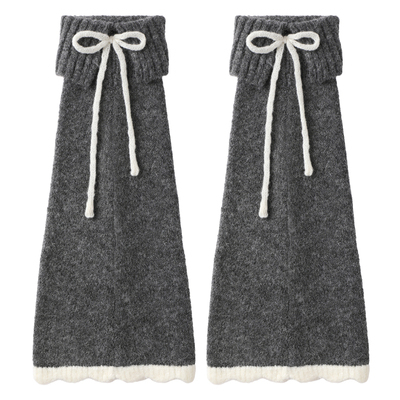 灰色袜套女冬季miu系羊毛加厚保暖堆堆袜蝴蝶结微喇小腿套格雷系
