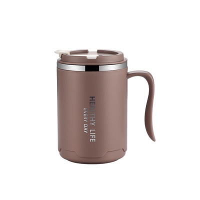 304不锈钢马克杯双层隔热牛奶杯防摔水杯带盖茶杯上班族咖啡杯