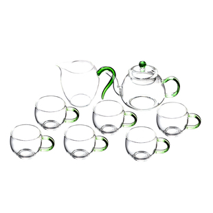天福茗茶 耐热玻璃茶具套装 泡茶壶天福春意壶组1壶1茶海6饮杯