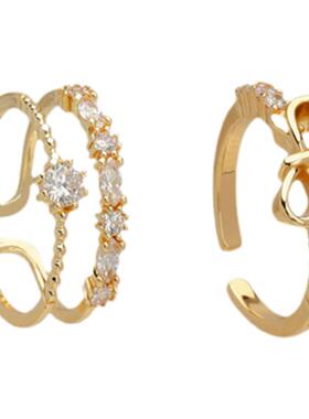 轻奢高级感蝴蝶结双层锆石戒指