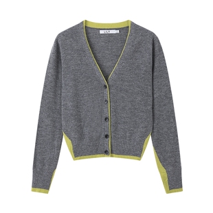 【商场同款】LILY2025新款女装羊毛羊驼毛混纺撞色通勤针织开衫