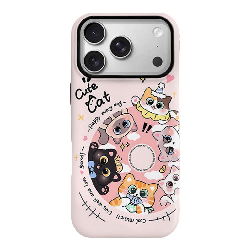 围拍可爱猫咪磁吸菲林二合一适用iphone15promax/16pro手机壳17promax卡通磨砂猫咪图案磁吸支架17Pro粉色猫