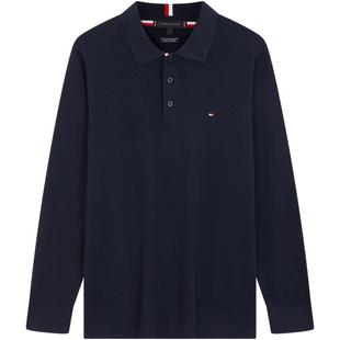 【双倍免定】Tommy26秋冬男棉羊绒混纺撞色门襟POLO衬衫领针织衫