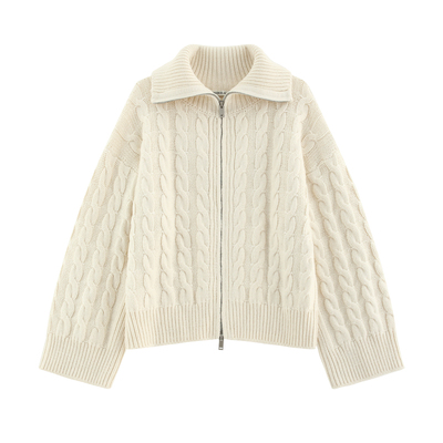 立领加厚毛织开衫外套