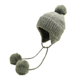 白色护耳针织帽女2025冬季韩系大头围毛线帽包头保暖毛球秘鲁帽子