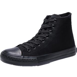 人本男鞋高帮黑色男士休闲上班工作鞋潮流百搭高邦帆布鞋春秋板鞋