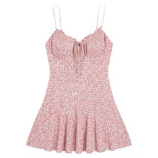 Floral V-Neck Slim Waist Slip Dress碎花V领修身收腰吊带连衣裙