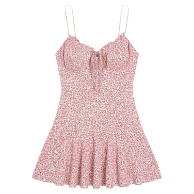 Floral V-Neck Slim Waist Slip Dress碎花V领修身收腰吊带连衣裙