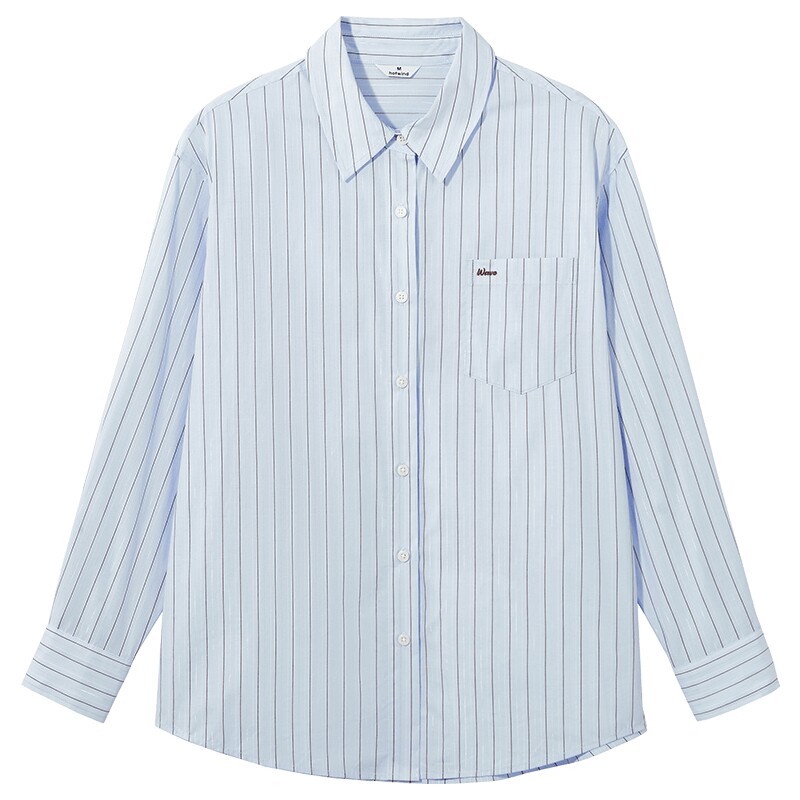 热风女士休闲长袖衬衫2026年春季新款条纹宽松上衣内搭衬衣打底衫