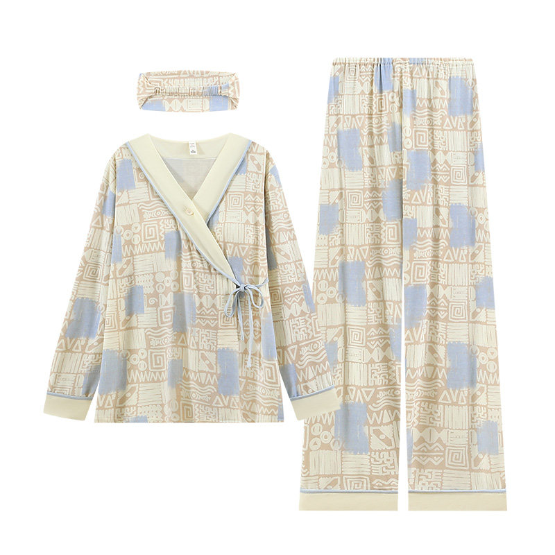 送头巾带胸垫莫代尔孕妇睡衣夏季薄款产后5月份产妇哺乳家居服女