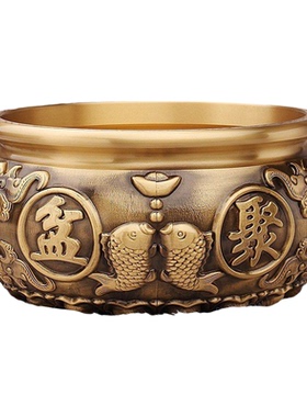 黄铜双鱼聚宝盆家居装饰摆件风水