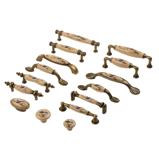 衣柜门拉手 美式抽屉做旧柜子中式橱柜实木陶瓷仿古铜单孔门把手