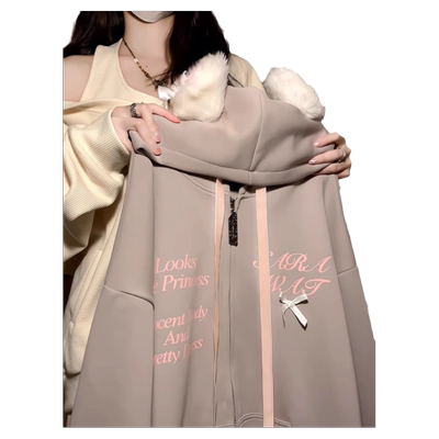 连帽卫衣女宽松oversize开衫外套