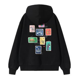 tokidoki春季美式复古连帽情侣卫衣宽松潮牌印花上衣外套男女款