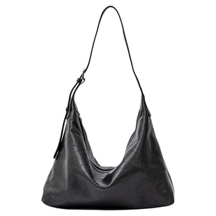 OMI/欧米头层牛皮真皮HOBO包托特包轻奢女包小众褶皱黑色腋下百搭