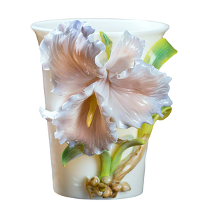 手捏花陶瓷鸢尾花水杯咖啡杯马克杯女生生日妇女节礼物高颜值杯子