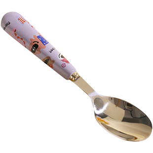 不锈钢陶瓷手柄勺子叉子卡通可爱餐具宝宝儿童吃饭勺汤勺汤匙刀叉